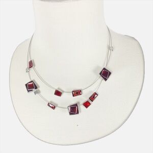 Passion Red & Plum Geometric Enamel Necklace – Modern Art-Inspired